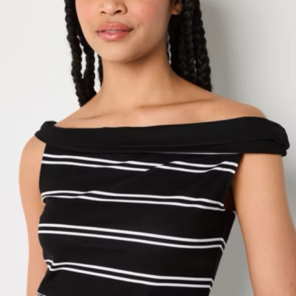 Black Worthington Womens Straight Neck Blouse